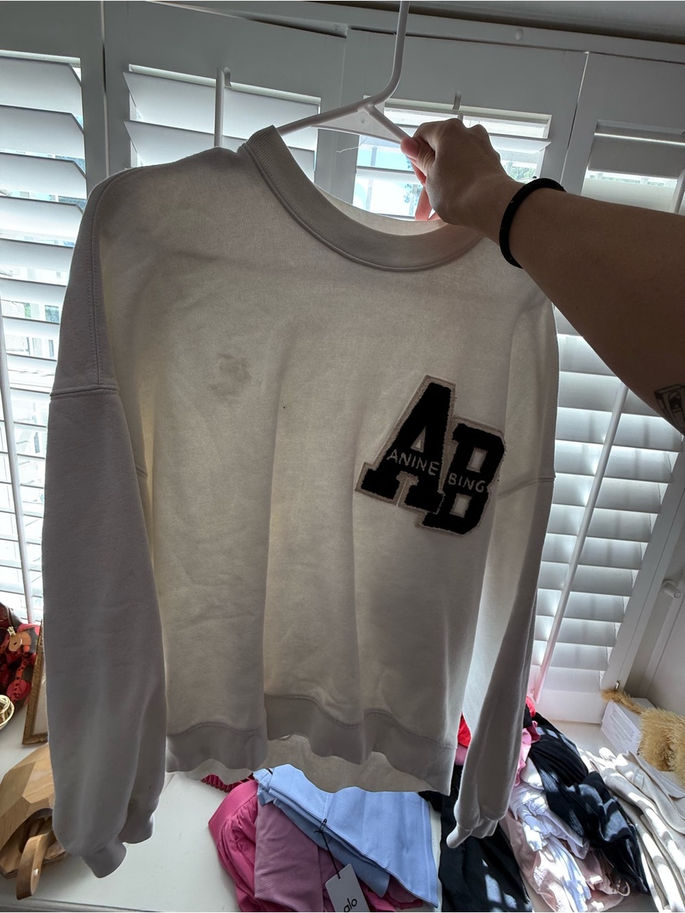 Anine Bing White Sweatshirt with Black Patch Logo